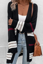 Load image into Gallery viewer, Striped Rib-Knit Drop Shoulder Open Front Cardigan

