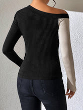 Load image into Gallery viewer, Asymmetrical One Shoulder Contrast Color Buttoned Blouse
