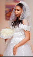 Cargar imagen en el visor de la galería, Off Shoulder Lace Embroidery Train Bridal Gown
