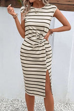 Load image into Gallery viewer, Slit Striped Cap Sleeve Dress

