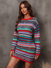 Cargar imagen en el visor de la galería, Multicolored Stripe Dropped Shoulder Sweater Dress
