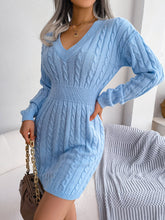 Load image into Gallery viewer, Cable-Knit V-Neck Mini Sweater Dress
