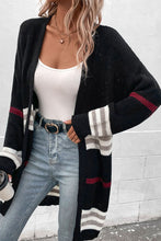 Load image into Gallery viewer, Striped Rib-Knit Drop Shoulder Open Front Cardigan
