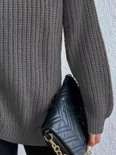 Cargar imagen en el visor de la galería, Full Size Turtleneck Rib-Knit Slit Sweater
