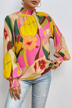 Load image into Gallery viewer, Floral Smocked Lantern Sleeve Mock Neck Blouse

